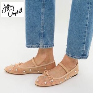 Jeffrey Campbell Releve Mesh Mary Jane Flat Mesh Crystal Embellishments Nude 9